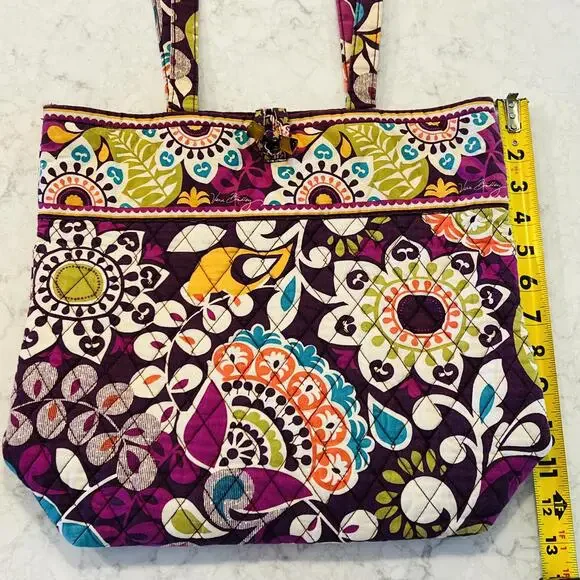 Vera Bradley Plum Crazy Shoulder Tote Bag Purse with Toggle Closure - Picture 3 of 8